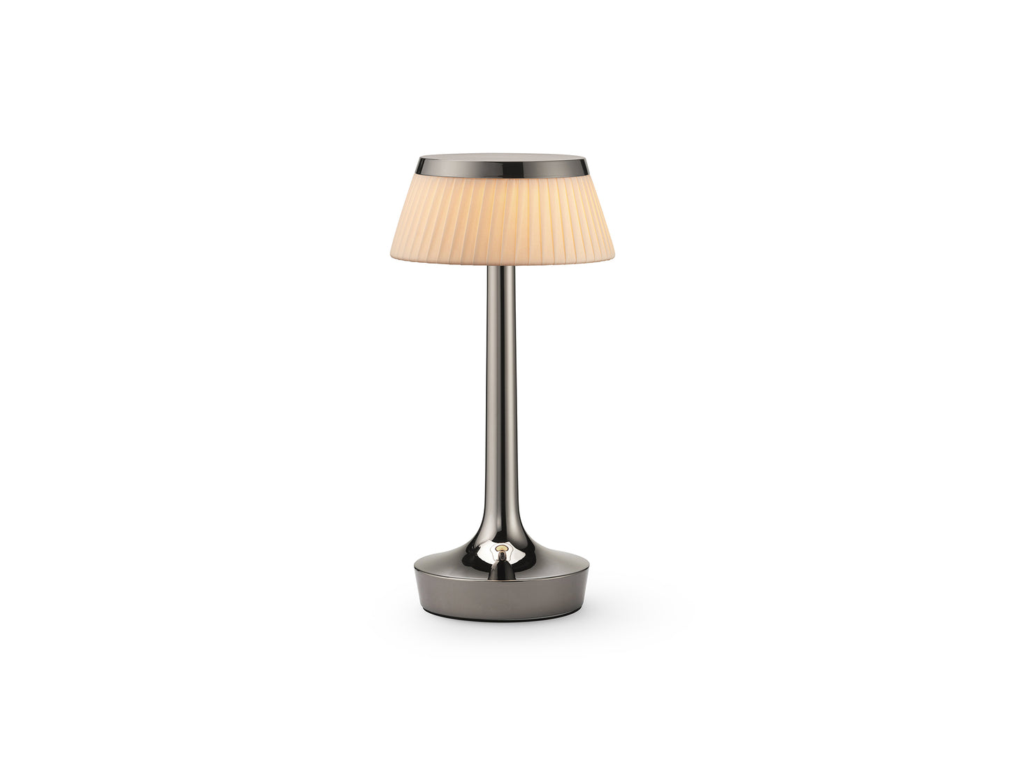Bon Jour Unplugged Portable Lamp by Flos - Black Chrome / Fabric Crown