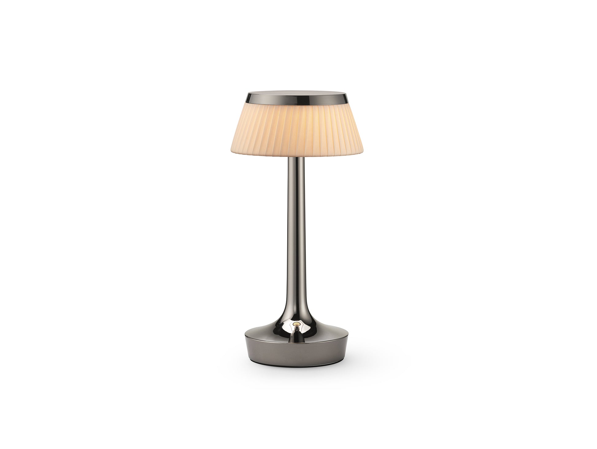Bon Jour Unplugged Portable Lamp by Flos - Black Chrome / Fabric Crown