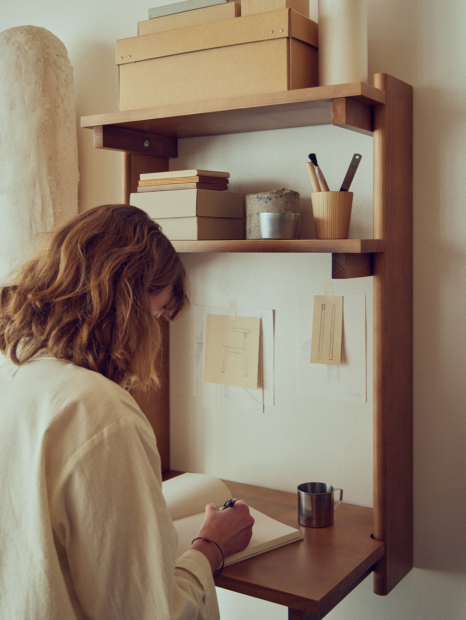 Beam Wall Office Shelf 3 by Form & Refine - Deep Brown Matt Lacquered Pine