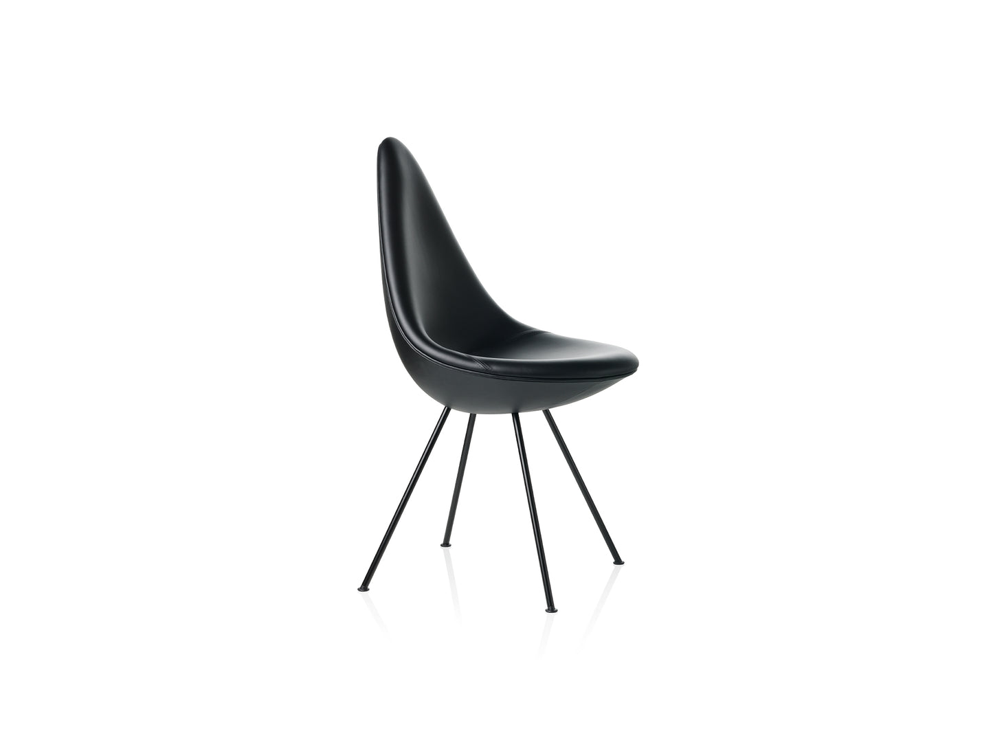 Drop Dining Chair 3110 by Fritz Hansen - Black Essential Leather / Black Steel