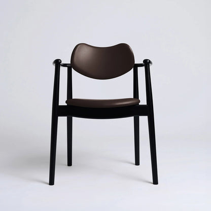Regatta Chair Seat and Back Upholstered by Ro Collection - Black Lacquered Beech / Exclusive Rio Chocolate Brown Leather