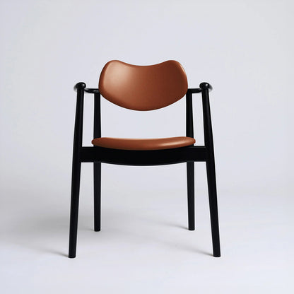 Regatta Chair Seat and Back Upholstered by Ro Collection - Black Lacquered Beech / Standard Sierra Calvados Leather