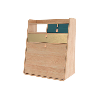 Gaston Writing Desk by Hartô - Width: 60 cm, Oak / Petrol Blue / Brushed Brass