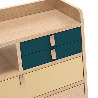Gaston Writing Desk by Hartô - Width: 60 cm, Oak / Petrol Blue / Brushed Brass