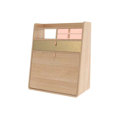 Gaston Writing Desk by Hartô - Width: 60 cm, Oak / Apricot Pink / Brushed Brass
