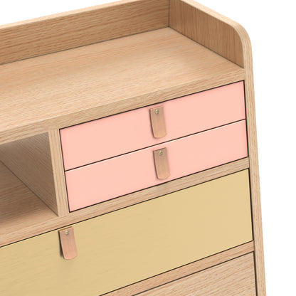 Gaston Writing Desk by Hartô - Width: 60 cm, Oak / Apricot Pink / Brushed Brass