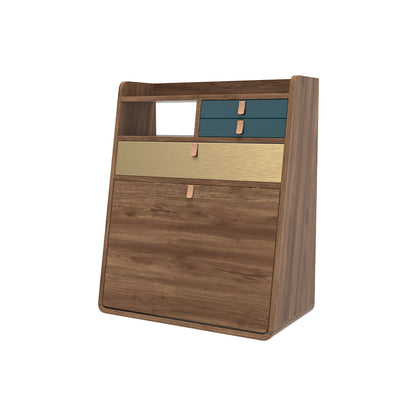 Gaston Writing Desk by Hartô - Width: 60 cm, Walnut / Petrol Blue / Brushed Brass