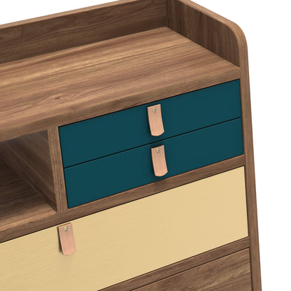 Gaston Writing Desk by Hartô - Width: 60 cm, Walnut / Petrol Blue / Brushed Brass