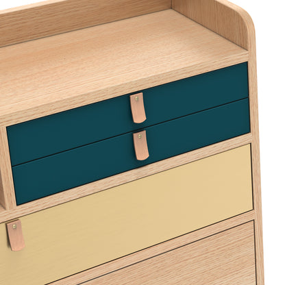 Gaston Writing Desk by Hartô - Width: 80 cm, Oak / Petrol Blue / Brushed Brass