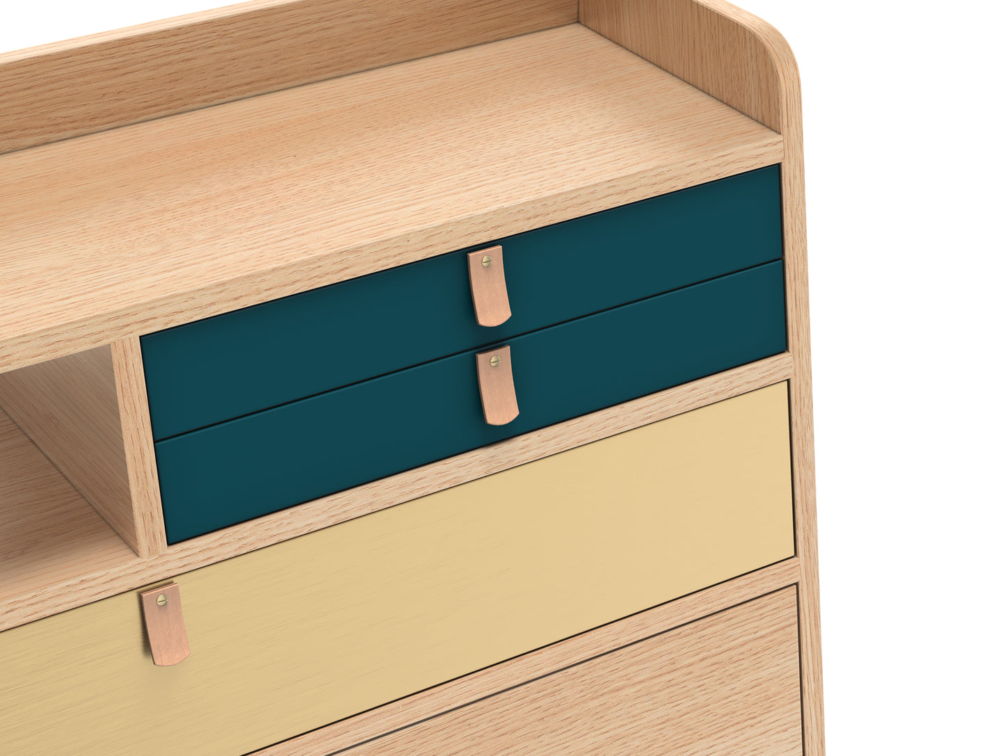 Gaston Writing Desk by Hartô - Width: 80 cm, Oak / Petrol Blue / Brushed Brass