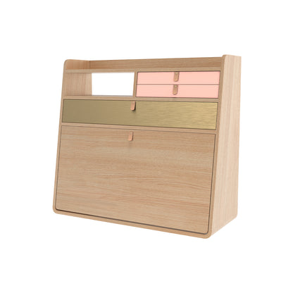 Gaston Writing Desk by Hartô - Width: 80 cm, Oak / Apricot Pink / Brushed Brass