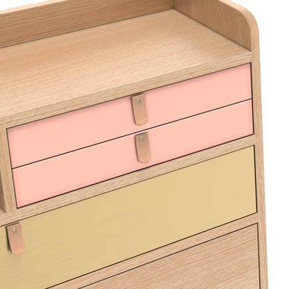 Gaston Writing Desk by Hartô - Width: 80 cm, Oak / Apricot Pink / Brushed Brass