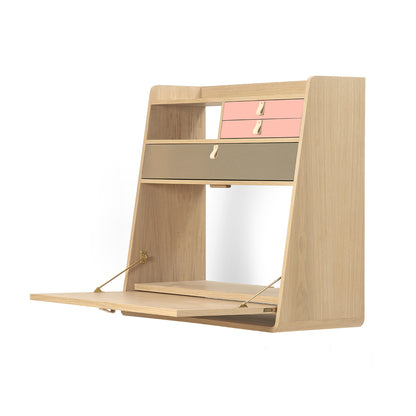 Gaston Writing Desk by Hartô - Width: 80 cm, Oak / Apricot Pink / Brushed Brass