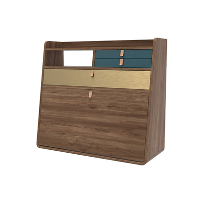 Gaston Writing Desk by Hartô - Width: 80 cm, Oak / Petrol Blue / Brushed Brass