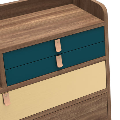 Gaston Writing Desk by Hartô - Width: 80 cm, Oak / Petrol Blue / Brushed Brass
