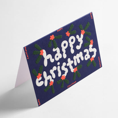 'Happy Christmas Holly' Embossed Greetings Card by Wrap