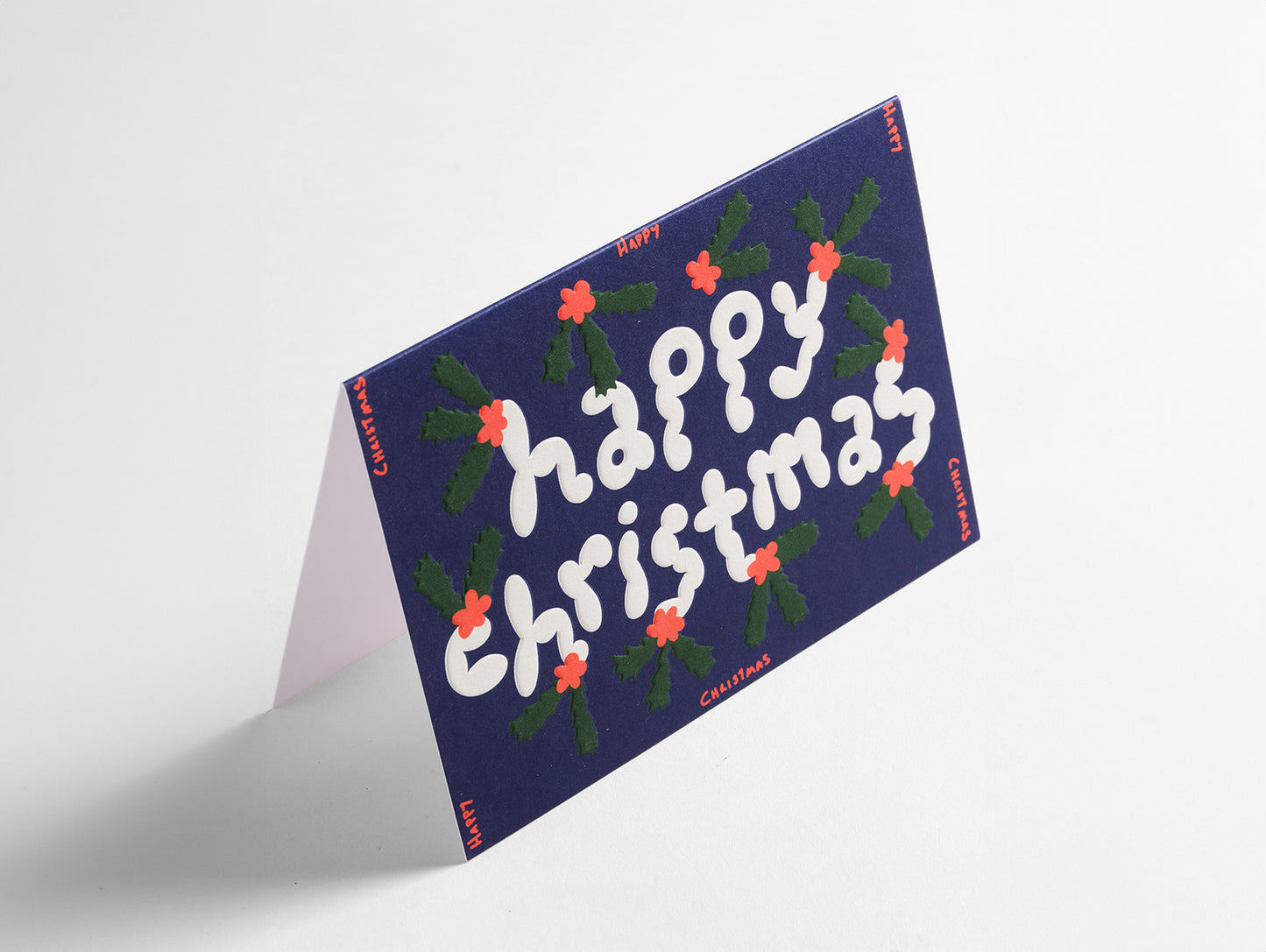 'Happy Christmas Holly' Embossed Greetings Card by Wrap