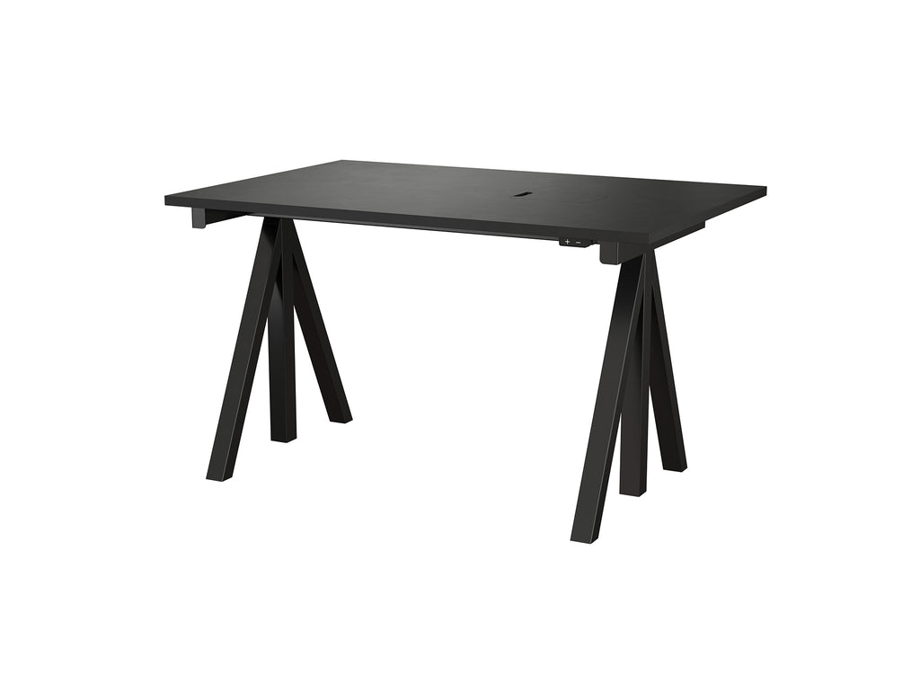 Height Adjustable Work Desk by String - 120 x 78 cm / Black Steel Base / Black Lacquered MDF Desktop