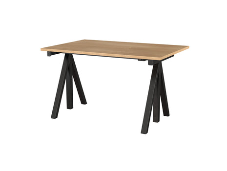 Height Adjustable Work Desk by String - 120 x 78 cm / Black Steel Base / Oak Veneered MDF Desktop