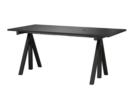 Height Adjustable Work Desk by String - 160 x 78 cm / Black Steel Base / Black Lacquered MDF Desktop