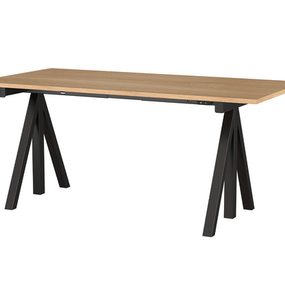 Height Adjustable Work Desk by String - 160 x 78 cm / Black Steel Base / Oak Veneered MDF Desktop