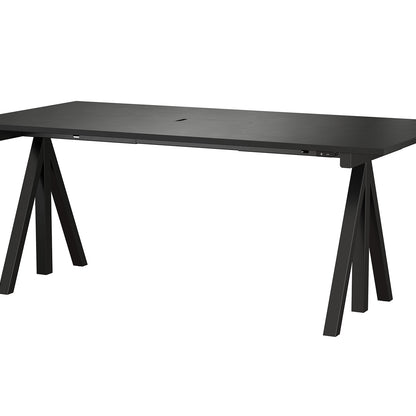 Height Adjustable Work Desk by String - 180 x 90 cm / Black Steel Base / Black Lacquered MDF Desktop
