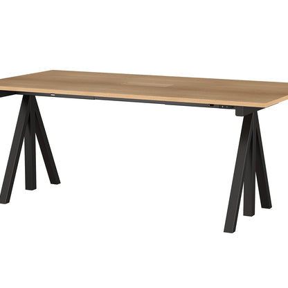 Height Adjustable Work Desk by String - 180 x 90 cm / Black Steel Base / Oak Veneered MDF Desktop