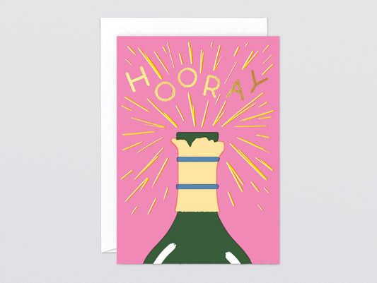 'Hooray Champagne' Foiled Greetings Card by Wrap