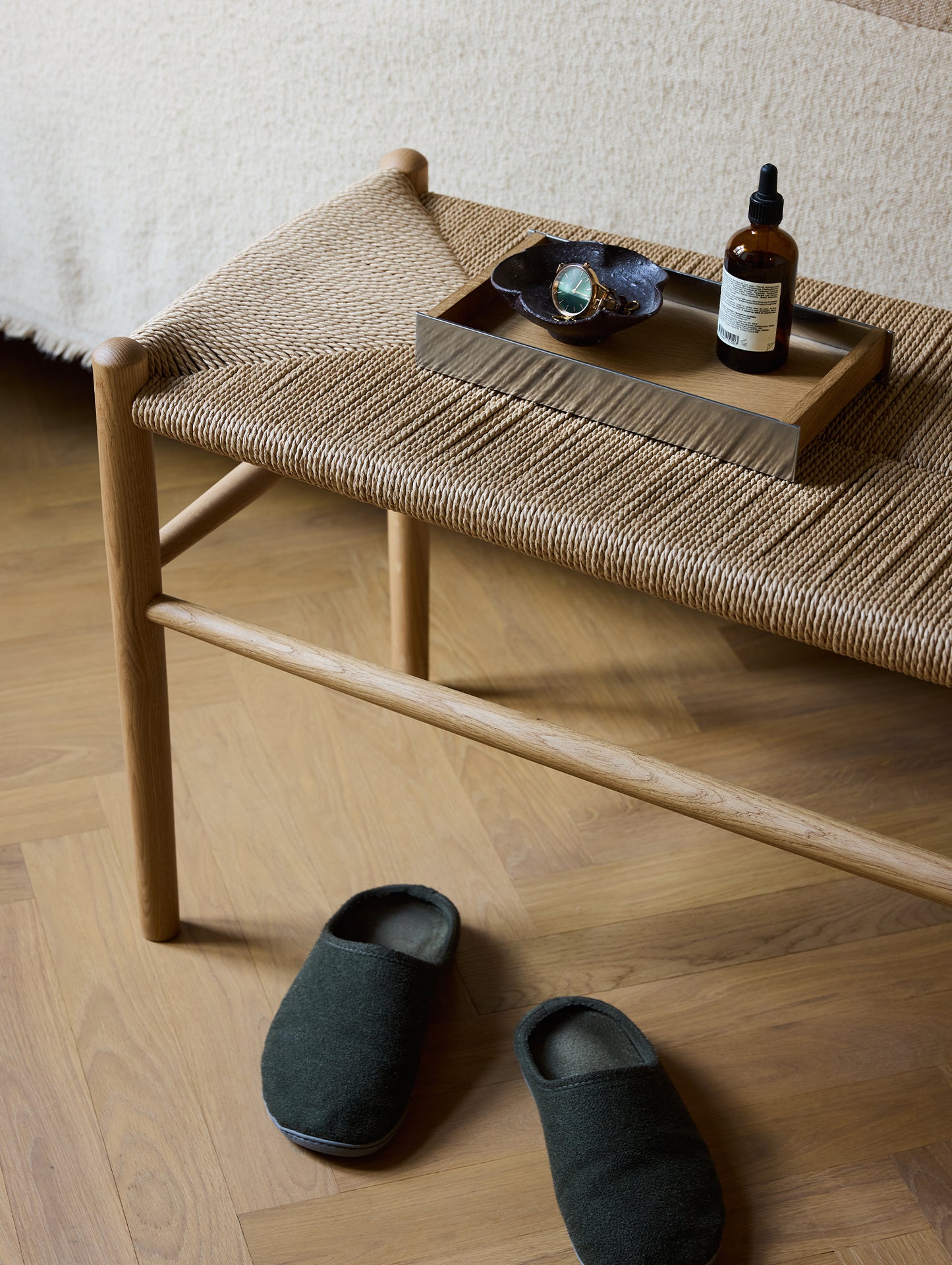 J163 Bench by FDB Mobler - Base: Lacquered Oak / Seat: Nature Paper Cord