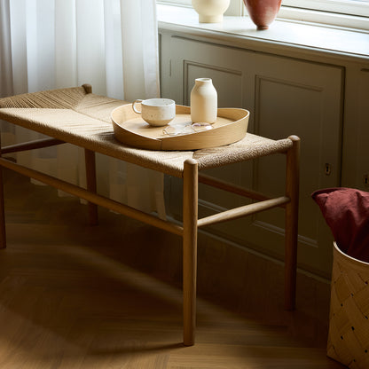 J163 Bench by FDB Mobler - Base: Lacquered Oak / Seat: Nature Paper Cord