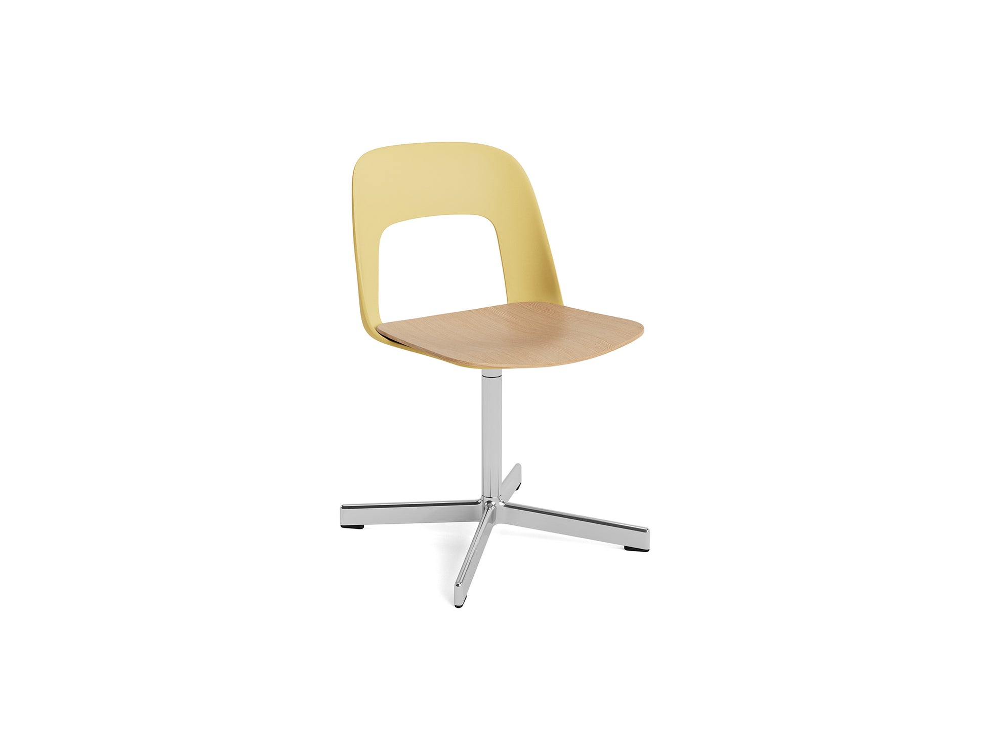 Layout Chair 132 - Swivel Base by HAY - Biscotti Shell / Oak Veneer Seat /  Polished Aluminium