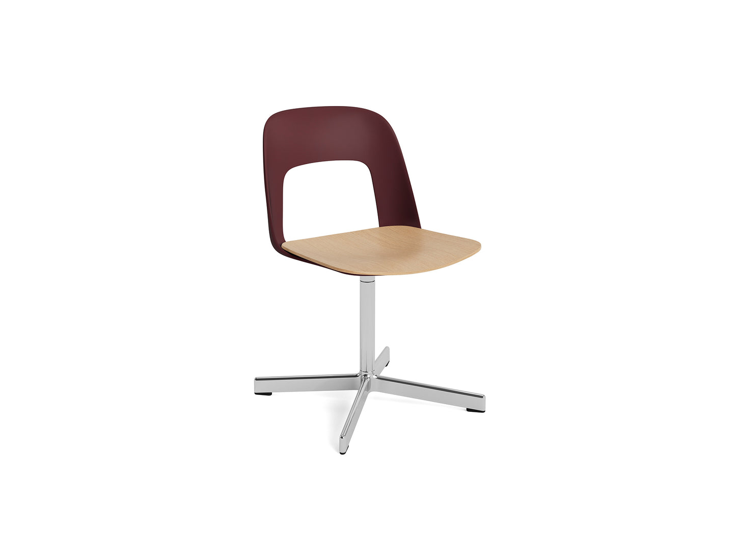 Layout Chair 132 - Swivel Base by HAY - Bordeaux Shell / Oak Veneer Seat /  Polished Aluminium