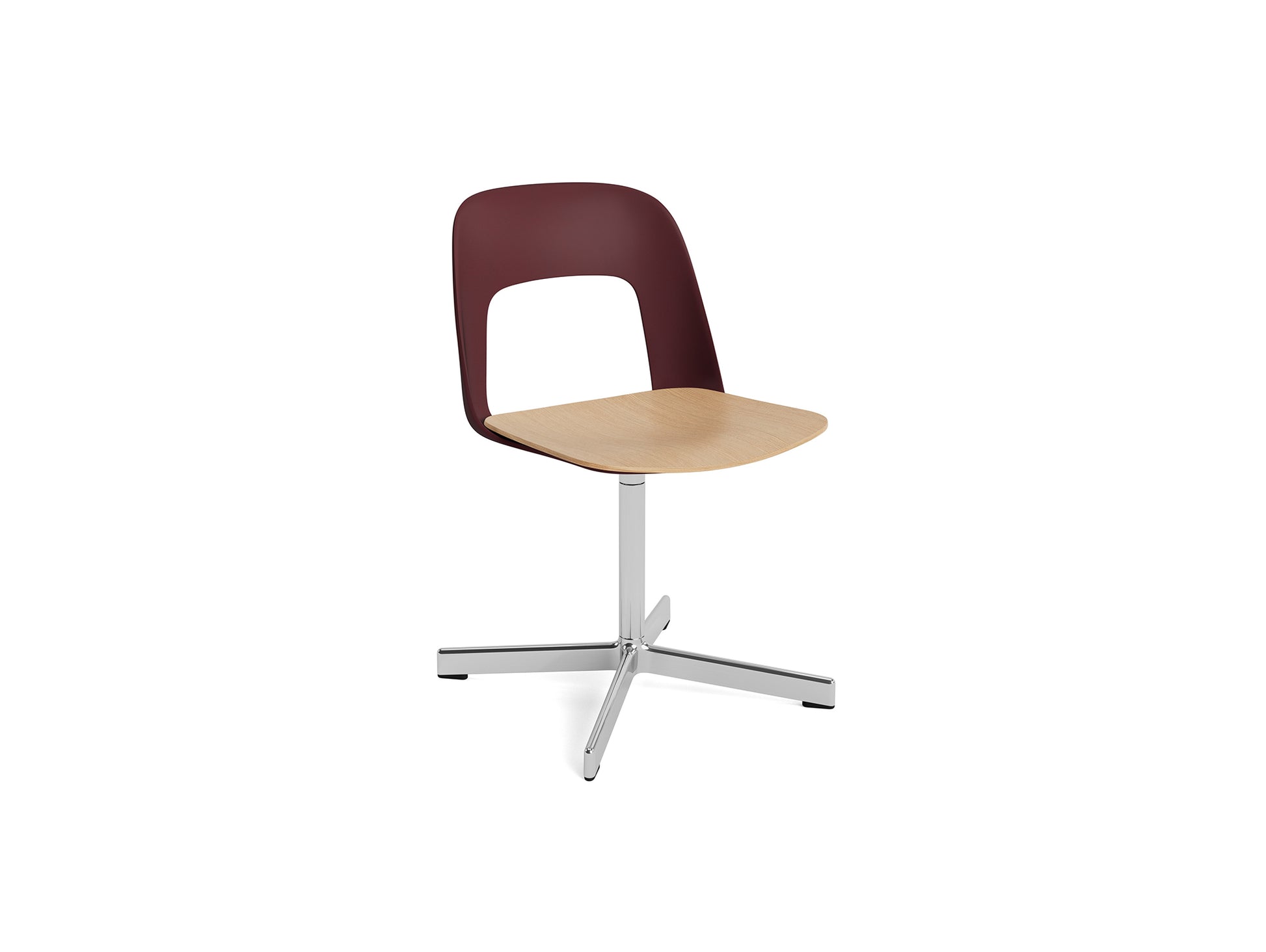 Layout Chair 132 - Swivel Base by HAY - Bordeaux Shell / Oak Veneer Seat /  Polished Aluminium