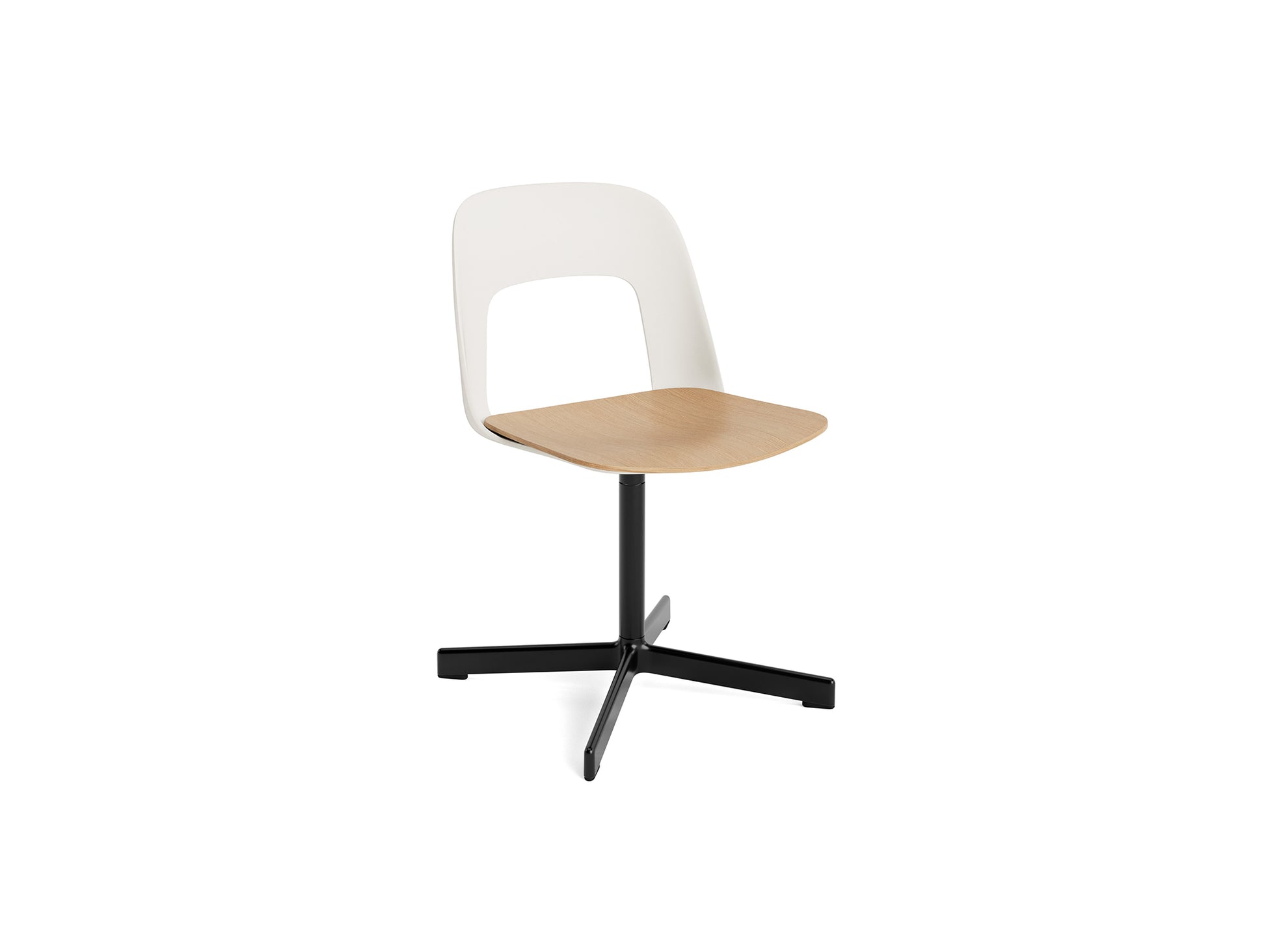 Layout Chair 132 - Swivel Base by HAY - Cream White Shell / Oak Veneer Seat /  Black Aluminium