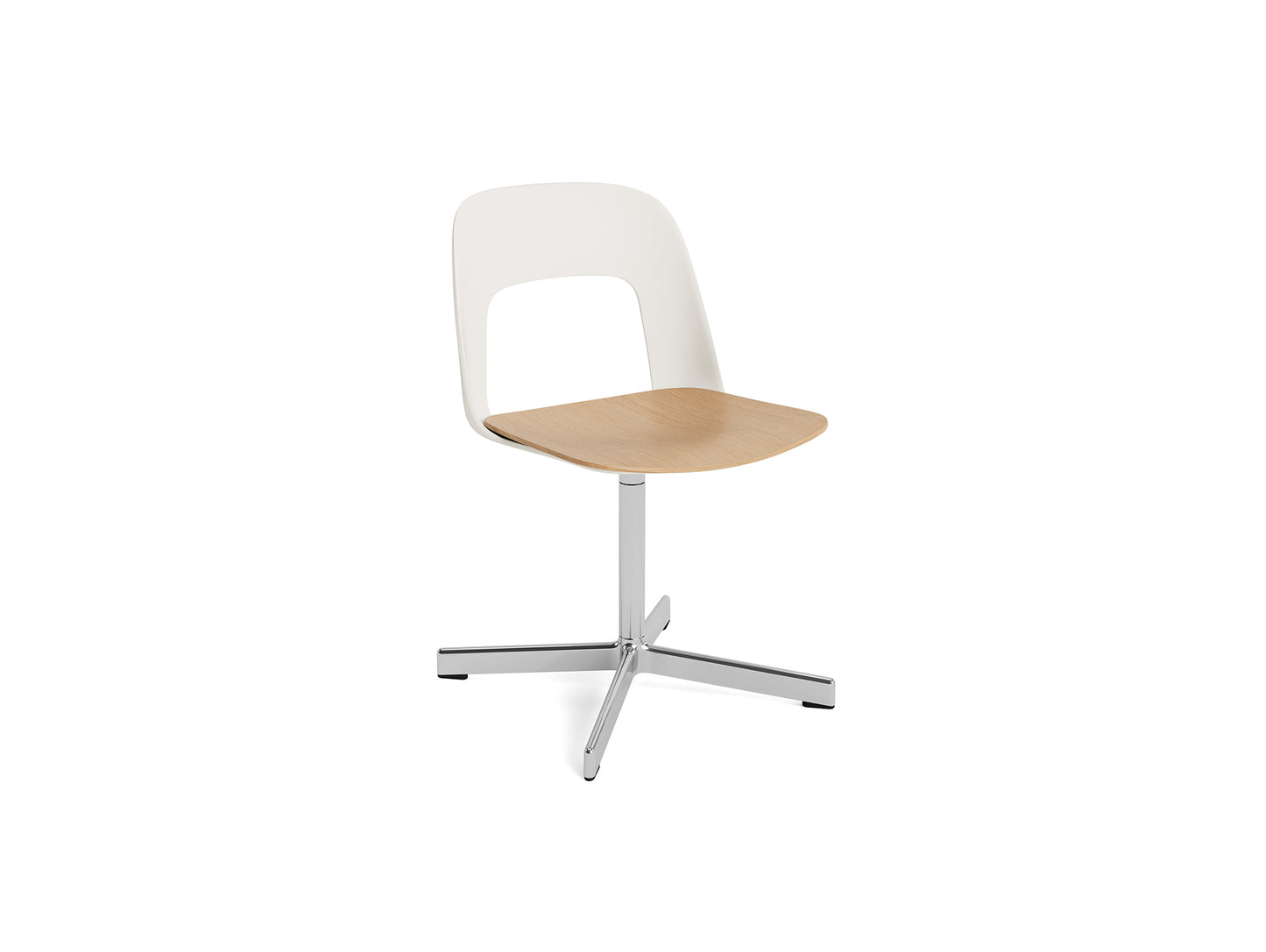 Layout Chair 132 - Swivel Base by HAY - Cream White Shell / Oak Veneer Seat /  Polished Aluminium
