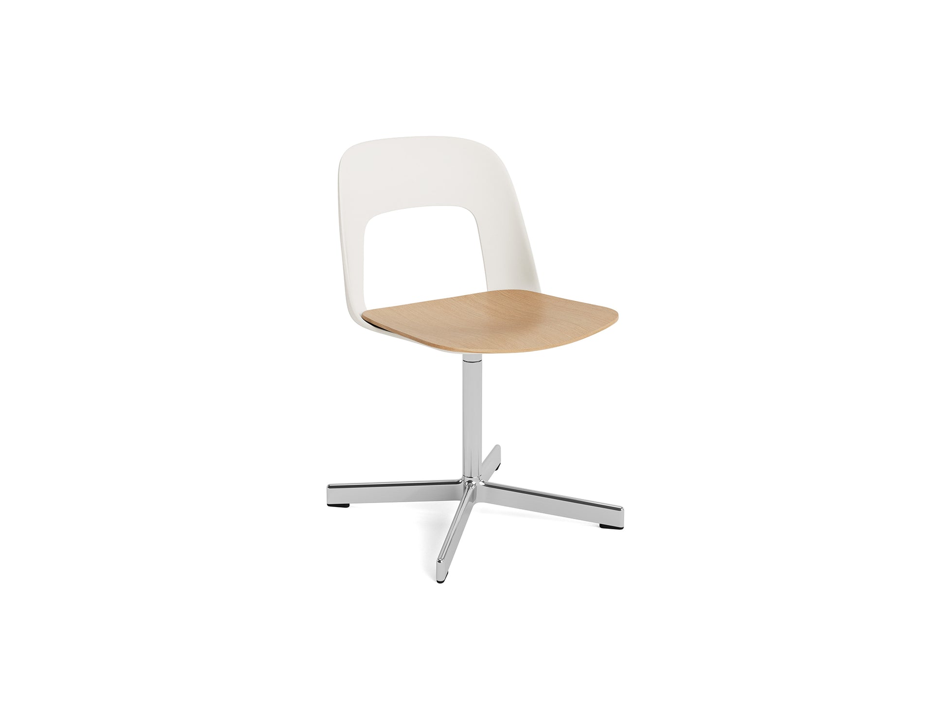 Layout Chair 132 - Swivel Base by HAY - Cream White Shell / Oak Veneer Seat /  Polished Aluminium