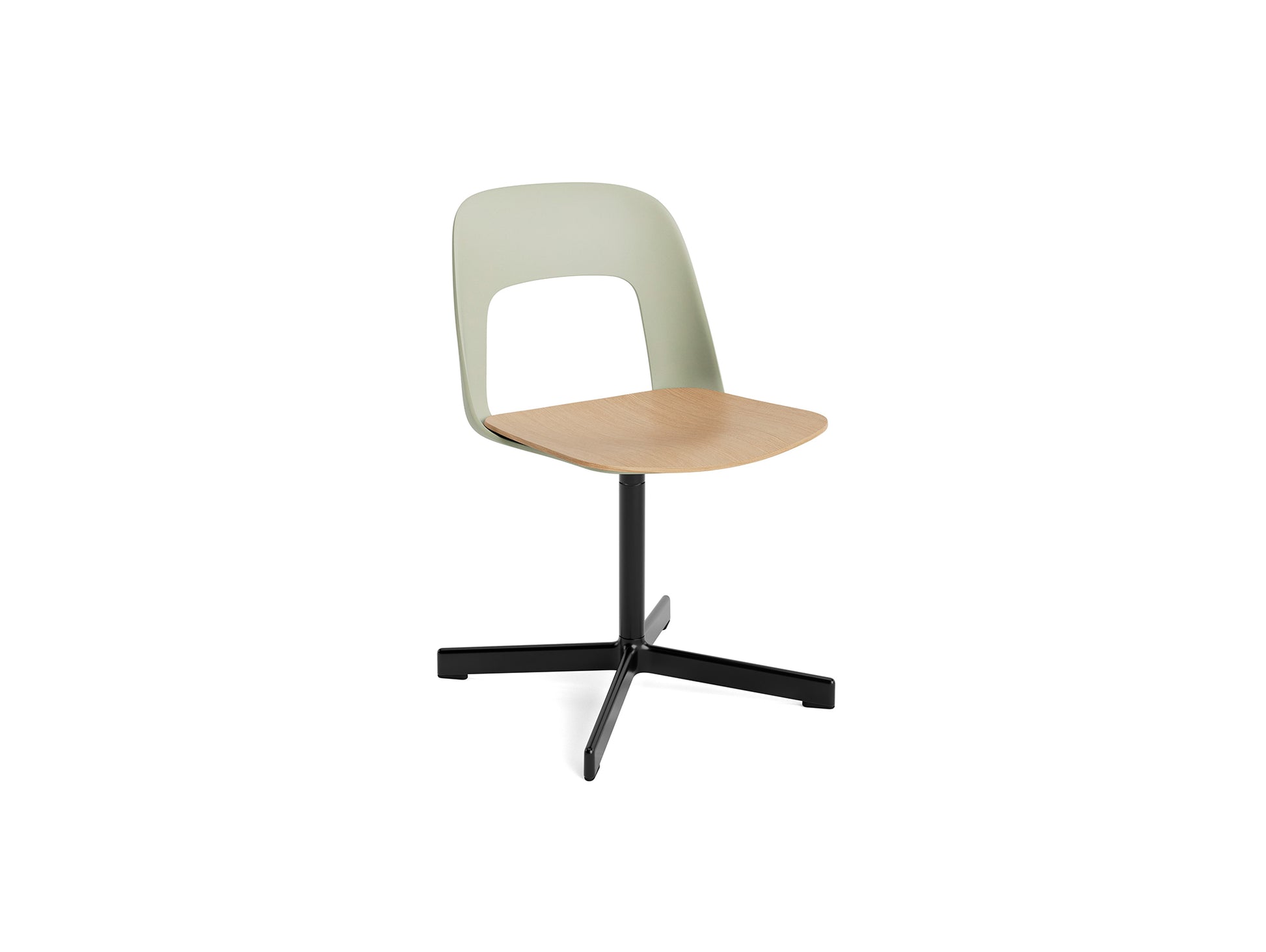 Layout Chair 132 - Swivel Base by HAY - Pastel Green Shell / Oak Veneer Seat /  Black Aluminium