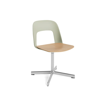 Layout Chair 132 - Swivel Base by HAY - Pastel Green Shell / Oak Veneer Seat /  Polished Aluminium