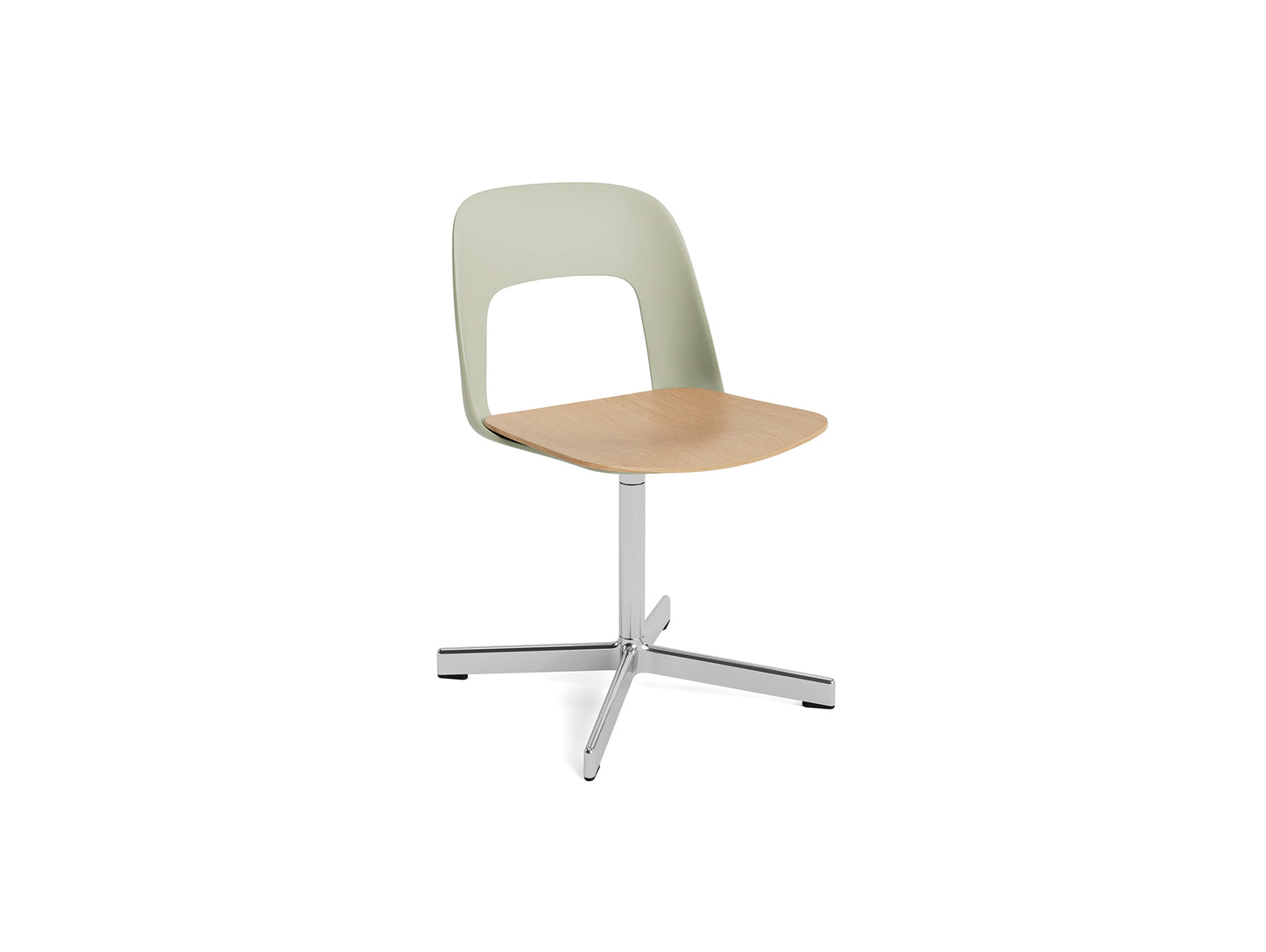 Layout Chair 132 - Swivel Base by HAY - Pastel Green Shell / Oak Veneer Seat /  Polished Aluminium