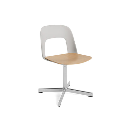 Layout Chair 132 - Swivel Base by HAY - Sky Grey Shell / Oak Veneer Seat /  Polished Aluminium
