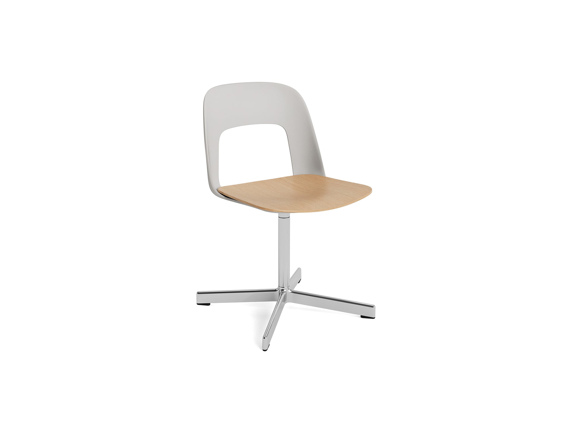 Layout Chair 132 - Swivel Base by HAY - Sky Grey Shell / Oak Veneer Seat /  Polished Aluminium