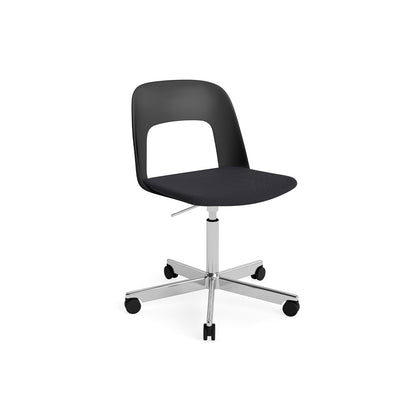 Layout Chair Seat Upholstered - 5 Star Swivel Base (143) by HAY - Polished Aluminium / Black / Steelcut Trio 195