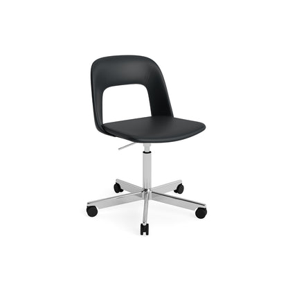 Layout Chair Full Upholstered - 5 Star Swivel Base (144) by HAY - Polished Aluminium / Black Grano Leather