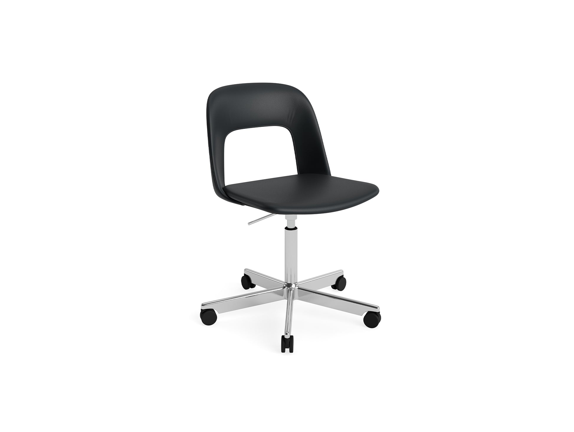 Layout Chair Full Upholstered - 5 Star Swivel Base (144) by HAY - Polished Aluminium / Black Grano Leather