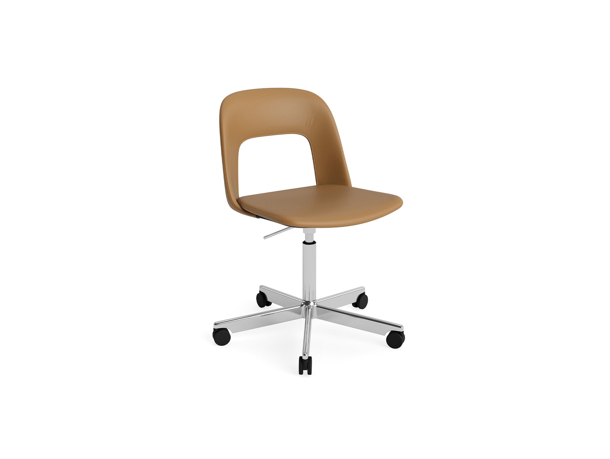 Layout Chair Full Upholstered - 5 Star Swivel Base (144) by HAY - Polished Aluminium / Cognac Grano Leather