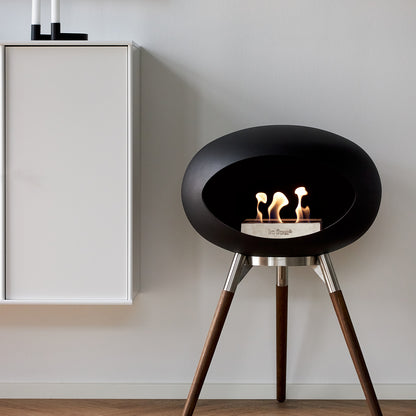Ground Low Fireplace by Le Feu - Black Dome / Polished Steel Bowl / Smoked Oak Base