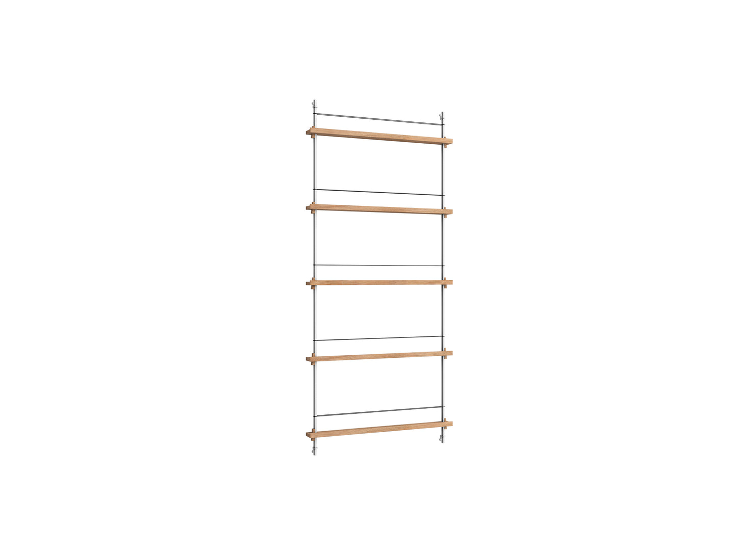 Magazine Shelving Sets (180 cm) by Moebe - MS.180.1 / Stainless Steel Uprights / Oiled Oak