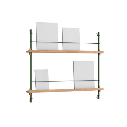 Magazine Shelving Sets (65 cm) by Moebe - Pine Green Uprights / Oak
