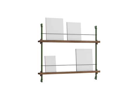 Magazine Shelving Sets (65 cm) by Moebe - Pine Green Uprights / Smoked Oak
