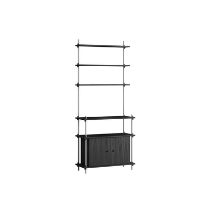 Shelving System Sets (200 cm) by Moebe / S.200.1.C / Stainless Steel Uprights / Black Painted Oak